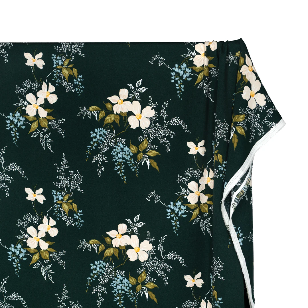Deadstock Soirée Viscose Crepe - Forest/Parchment - Image 2
