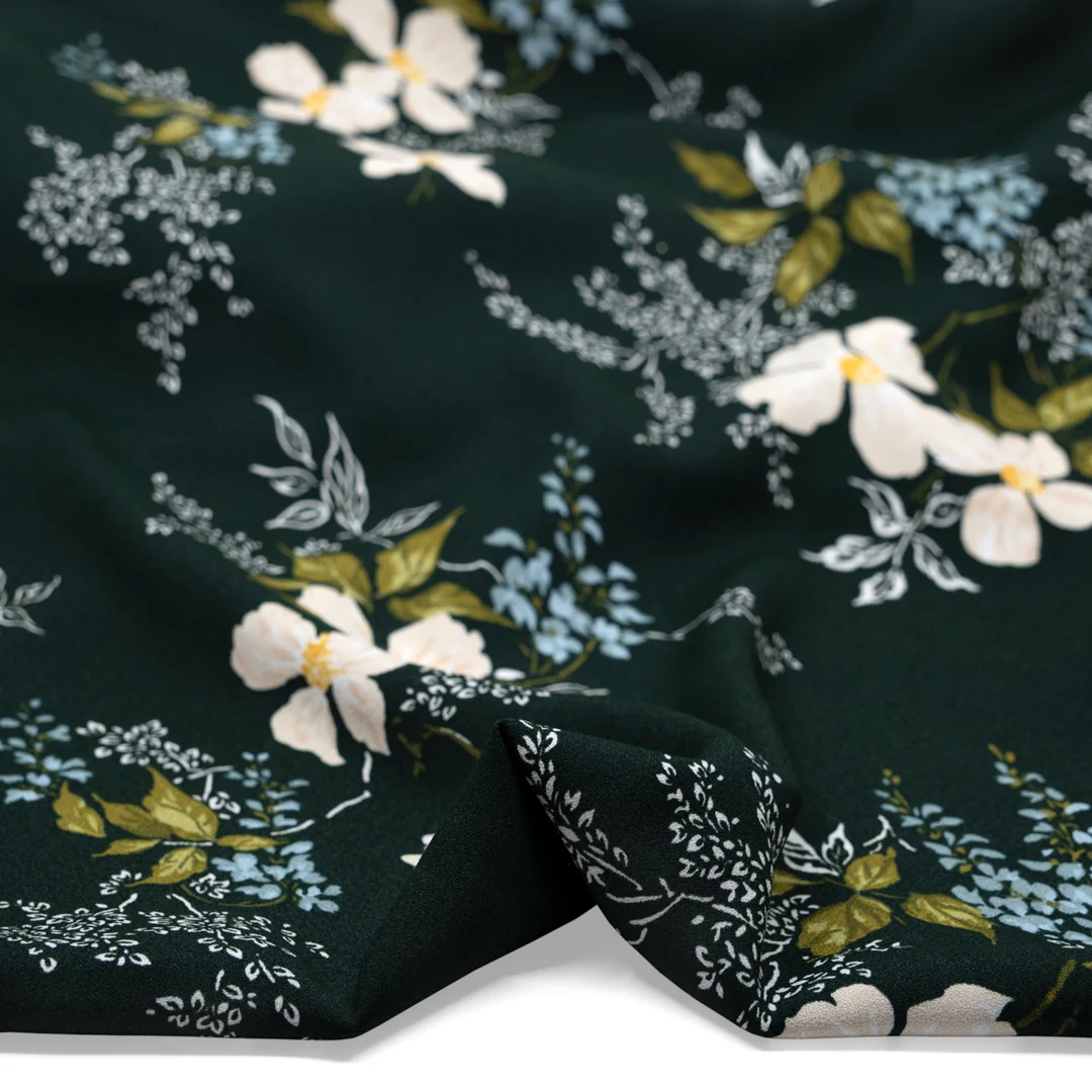 Deadstock Soirée Viscose Crepe - Forest/Parchment - Image 3