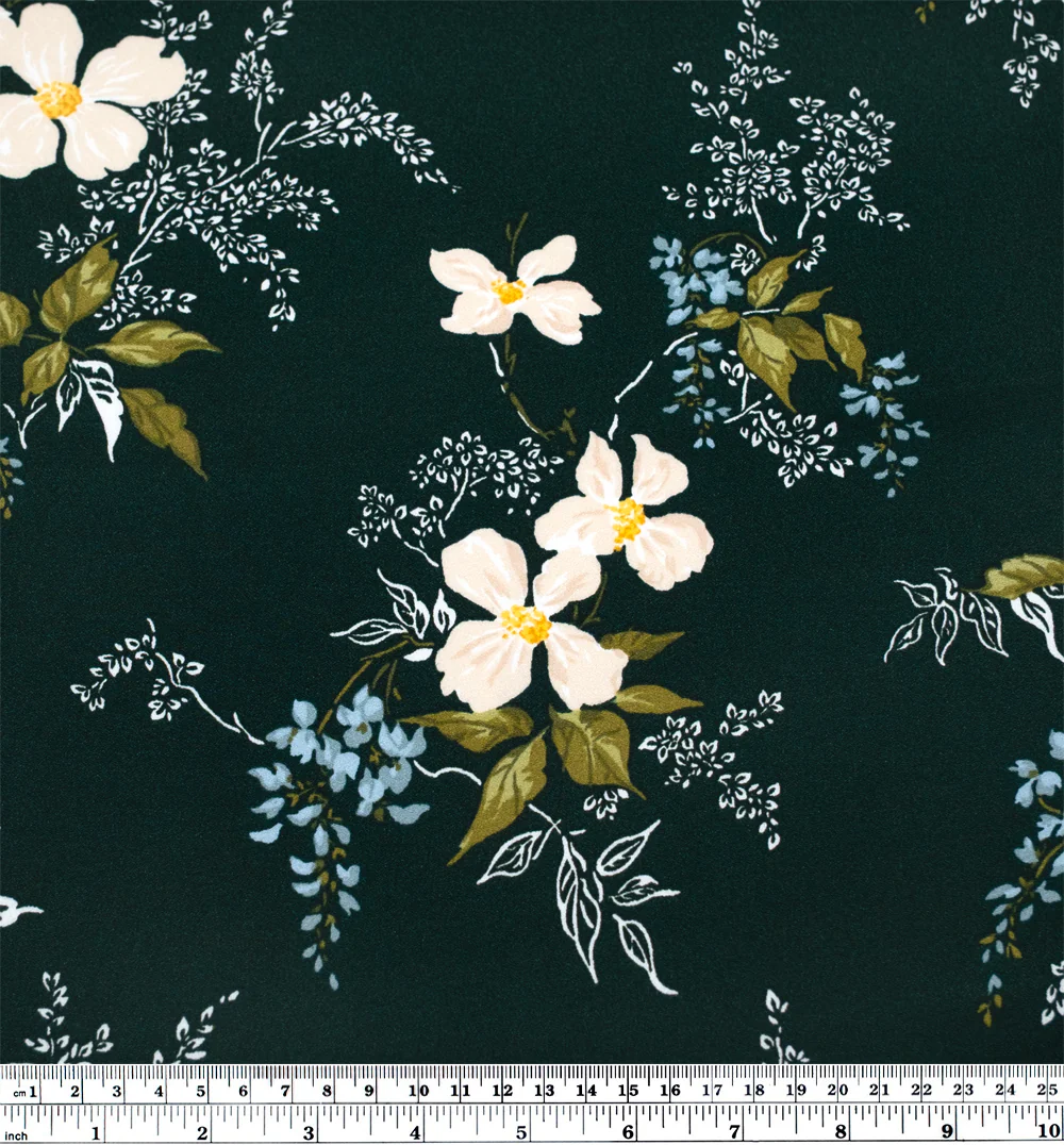 Deadstock Soirée Viscose Crepe - Forest/Parchment - Image 4