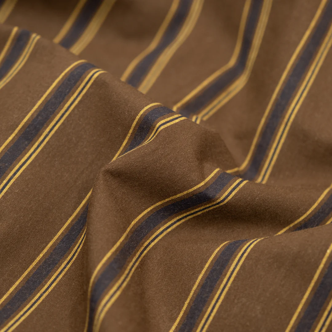 Deadstock Stripe Cotton Lyocell Shirting - Brownie/Navy/Ochre