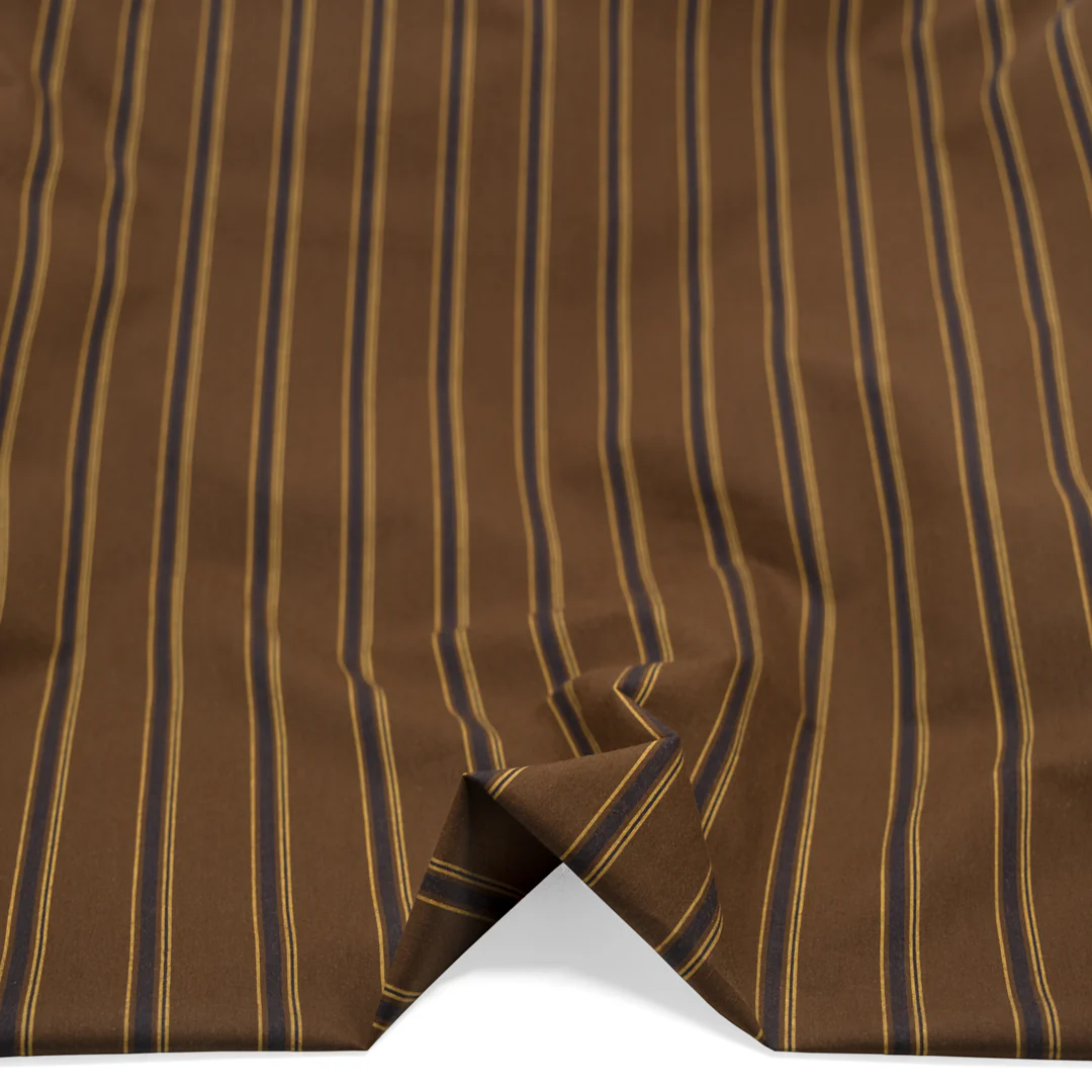 Deadstock Stripe Cotton Lyocell Shirting - Brownie/Navy/Ochre - Image 2