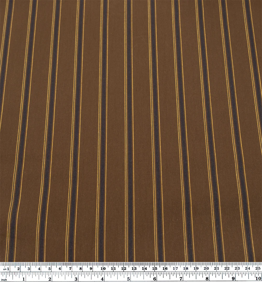 Deadstock Stripe Cotton Lyocell Shirting - Brownie/Navy/Ochre - Image 3