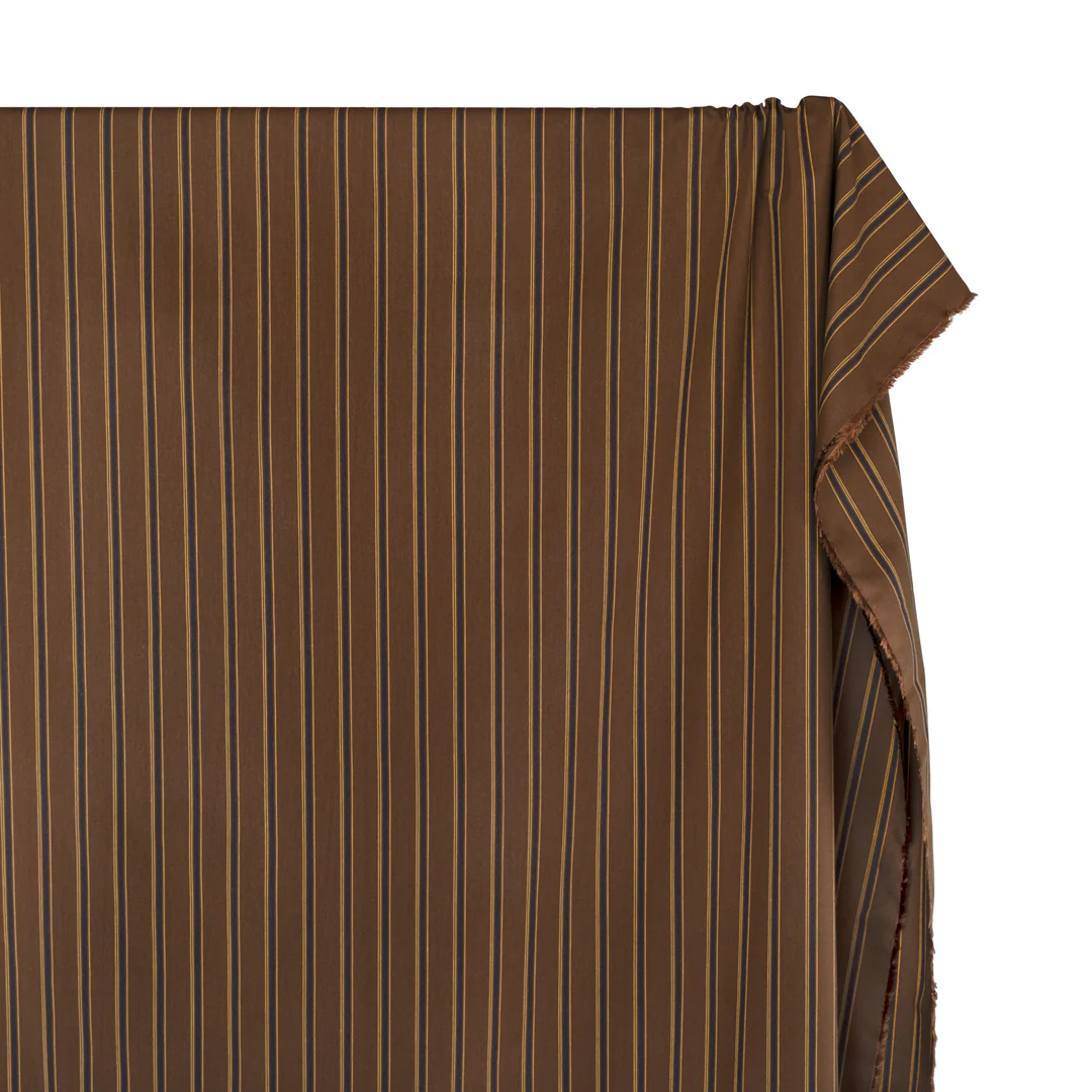 Deadstock Stripe Cotton Lyocell Shirting - Brownie/Navy/Ochre - Image 4
