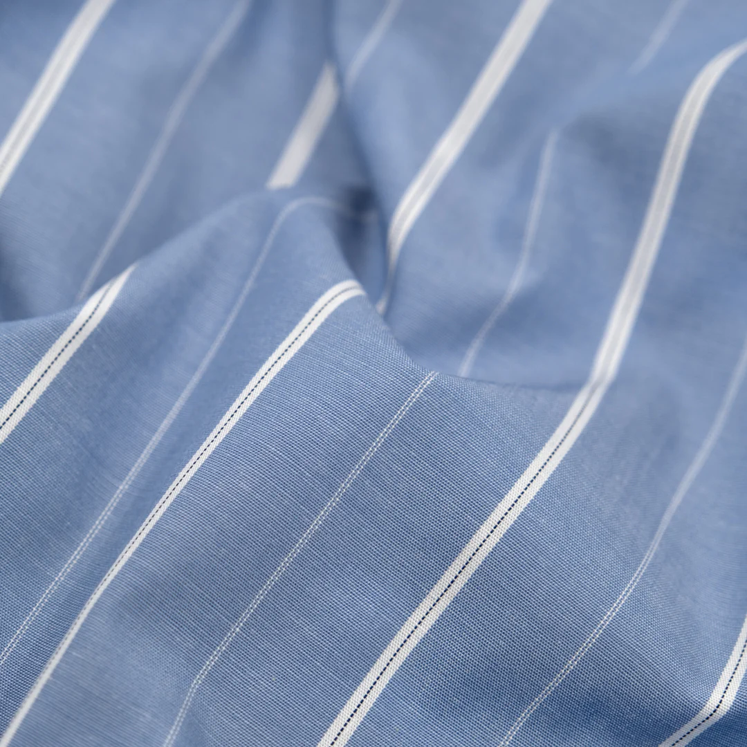 Deadstock Stripe Cotton Shirting - Bluestone/White