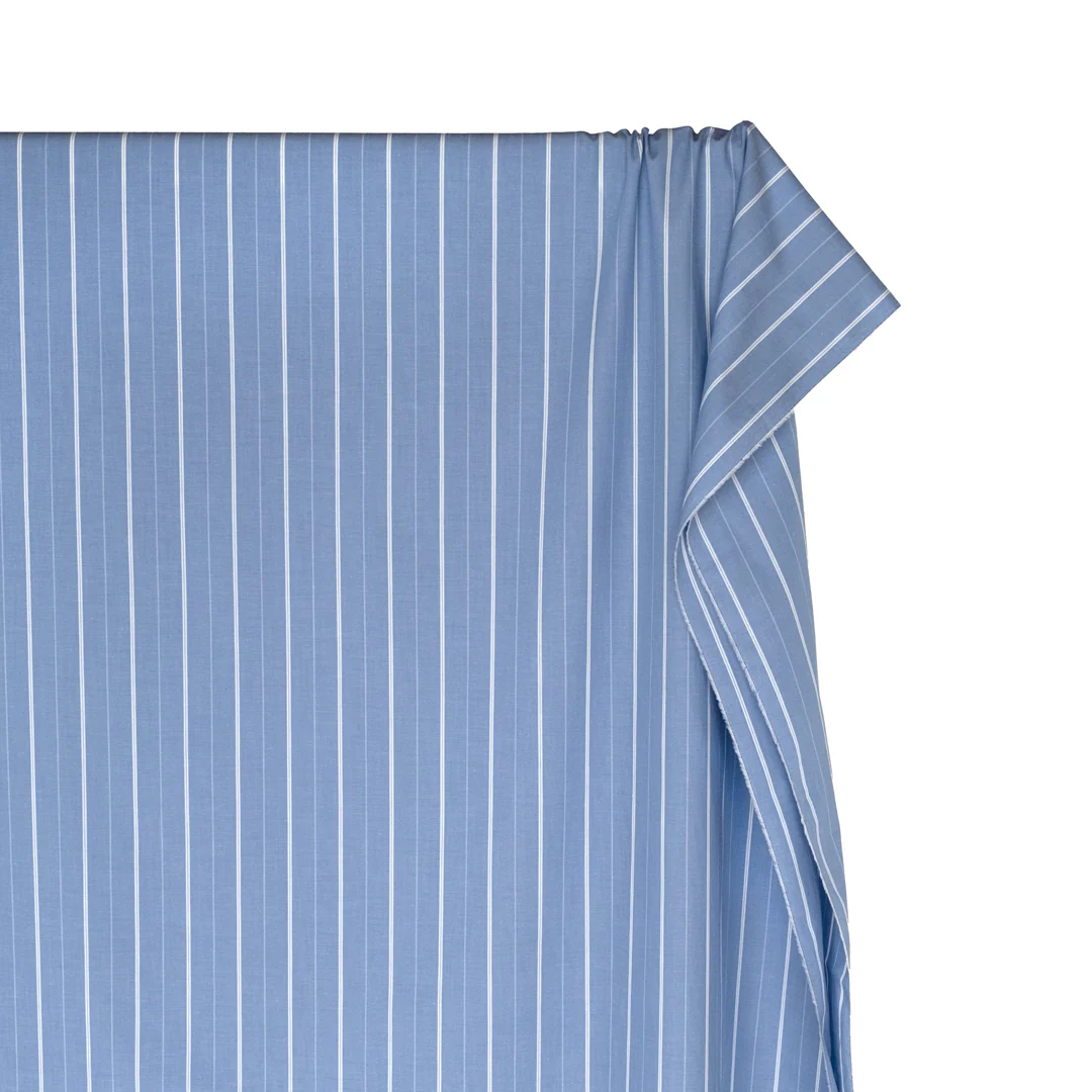Deadstock Stripe Cotton Shirting - Bluestone/White - Image 4