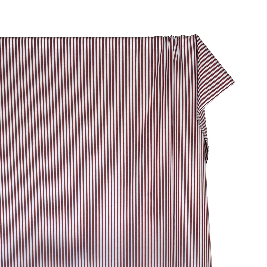 Deadstock Stripe Cotton Shirting - Burgundy/White - Image 4