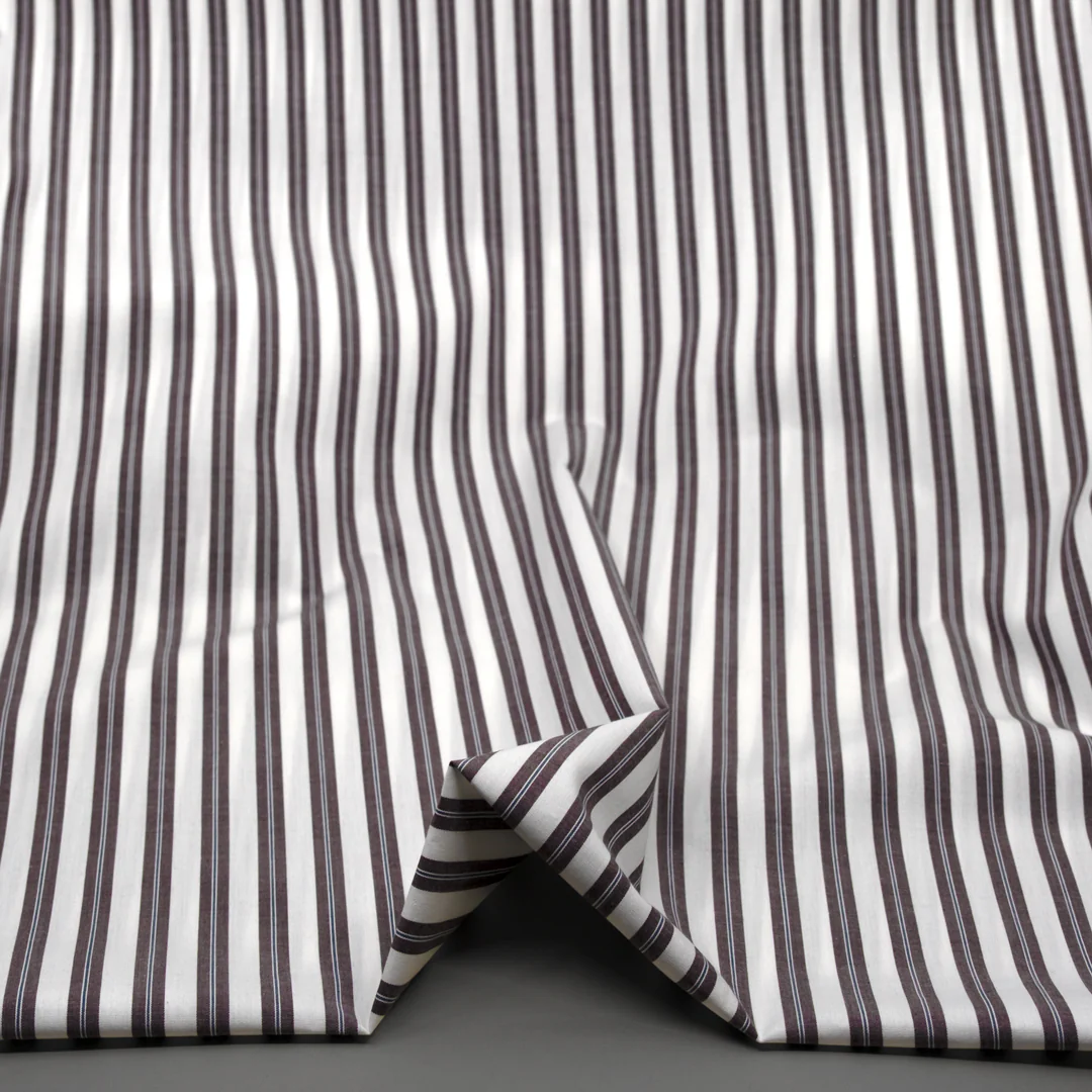 Deadstock Stripe Cotton Shirting - Fudge/White - Image 2