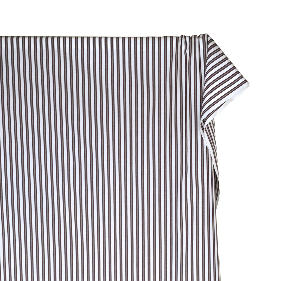 Deadstock Stripe Cotton Shirting - Fudge/White - Image 4