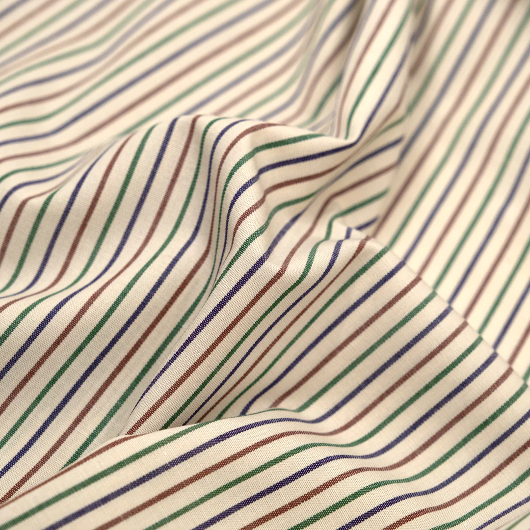 Deadstock Stripe Cotton Shirting - Ivory/Emerald/Brick