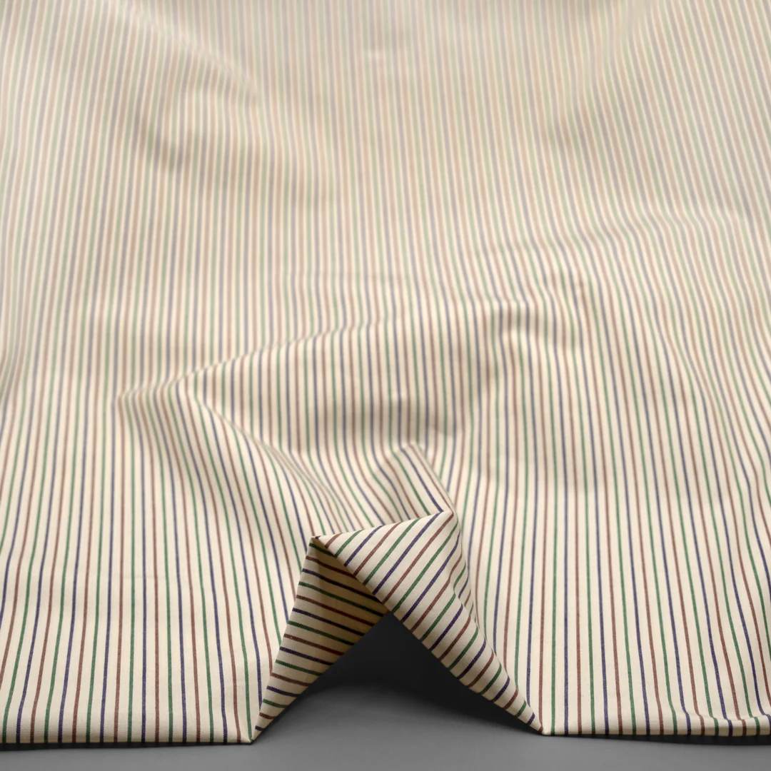 Deadstock Stripe Cotton Shirting - Ivory/Emerald/Brick - Image 2