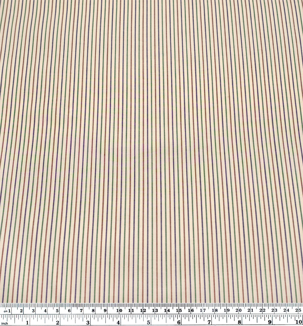 Deadstock Stripe Cotton Shirting - Ivory/Emerald/Brick - Image 3