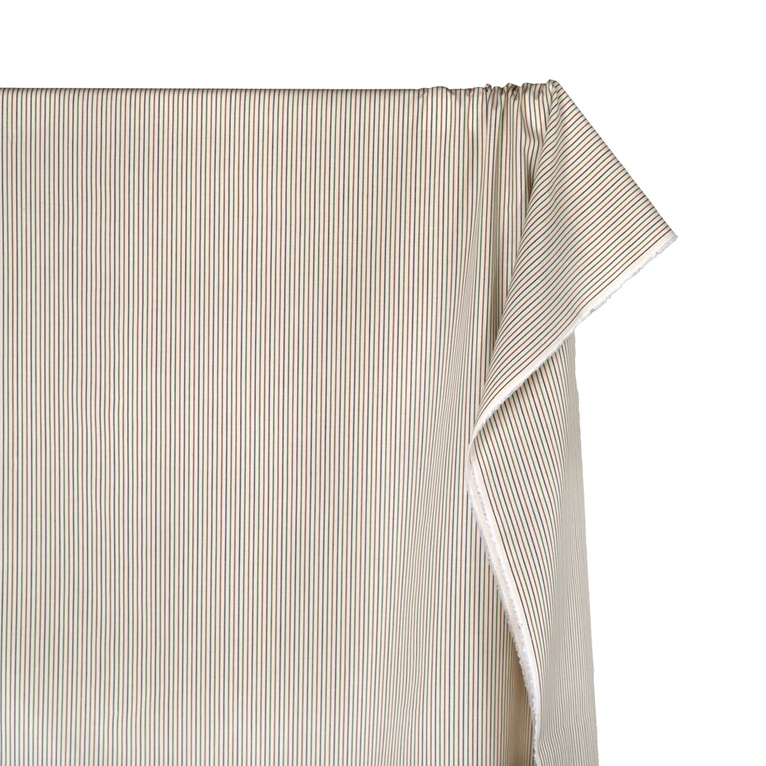 Deadstock Stripe Cotton Shirting - Ivory/Emerald/Brick - Image 4