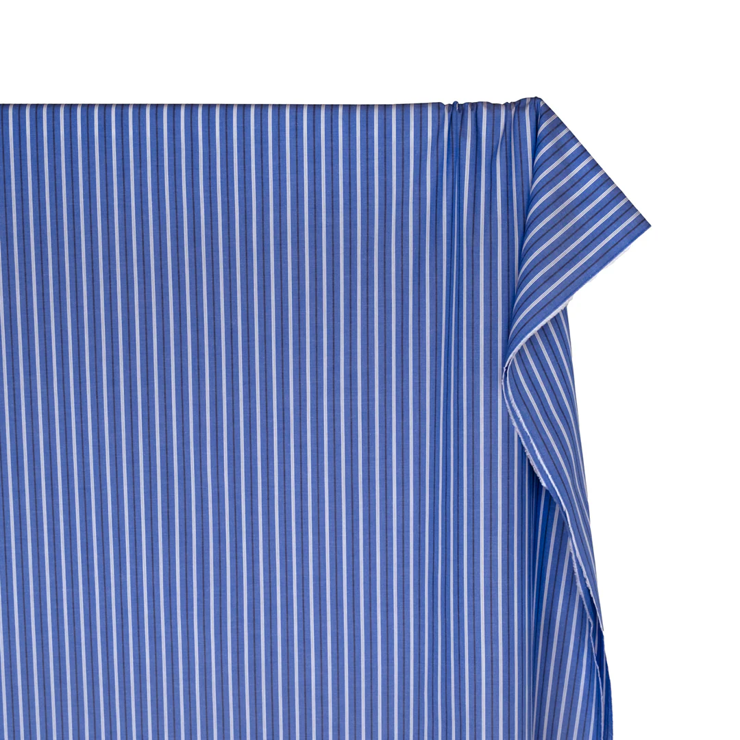 Deadstock Stripe Cotton Shirting - Lapis/Black - Image 4