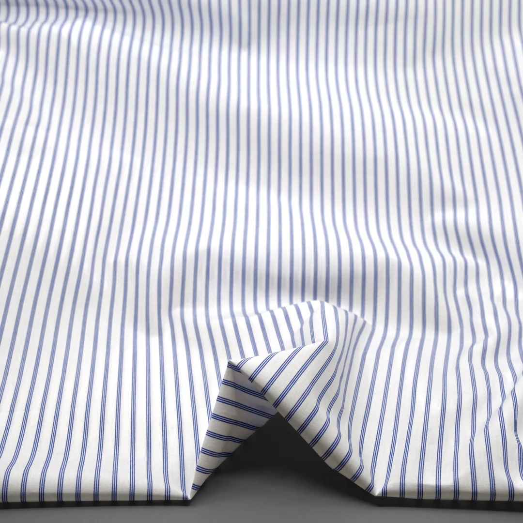 Deadstock Stripe Cotton Shirting - White/Azure - Image 2