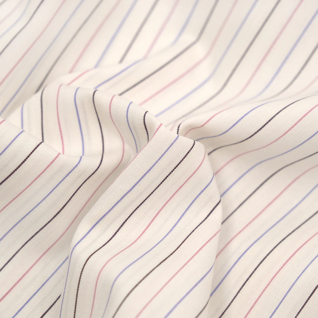 Deadstock Stripe Cotton Shirting - White/Bubblegum/Burgundy