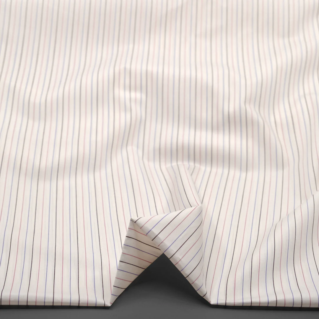 Deadstock Stripe Cotton Shirting - White/Bubblegum/Burgundy - Image 2