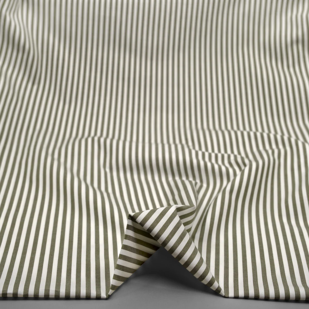 Deadstock Stripe Cotton Shirting - White/Kale - Image 2