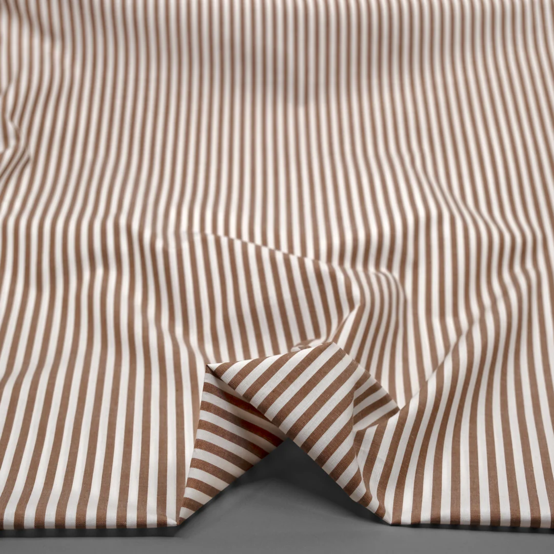 Deadstock Stripe Cotton Shirting - White/Nutshell - Image 2