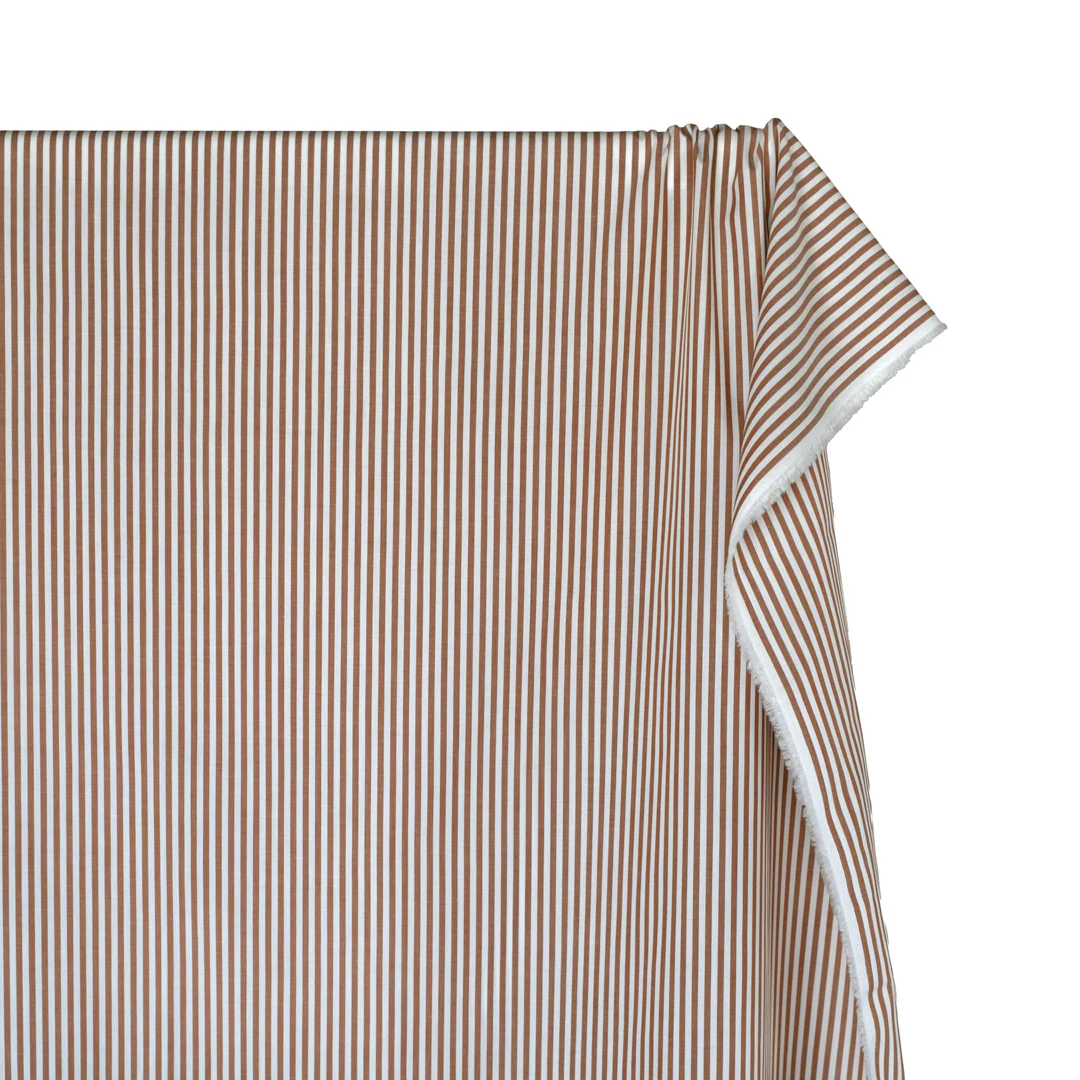 Deadstock Stripe Cotton Shirting - White/Nutshell - Image 4