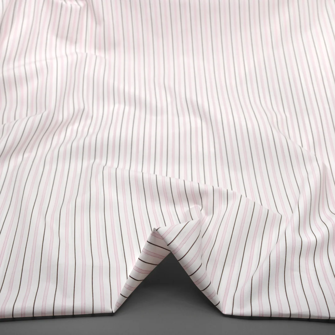 Deadstock Stripe Cotton Shirting - White/Pale Pink - Image 2