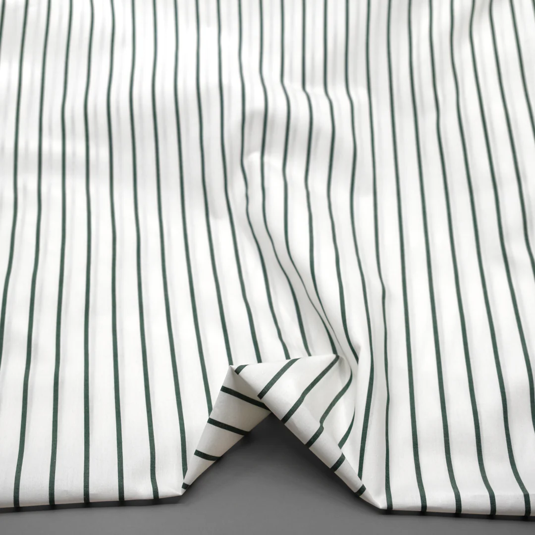 Deadstock Stripe Cotton Shirting - White/Pine - Image 2