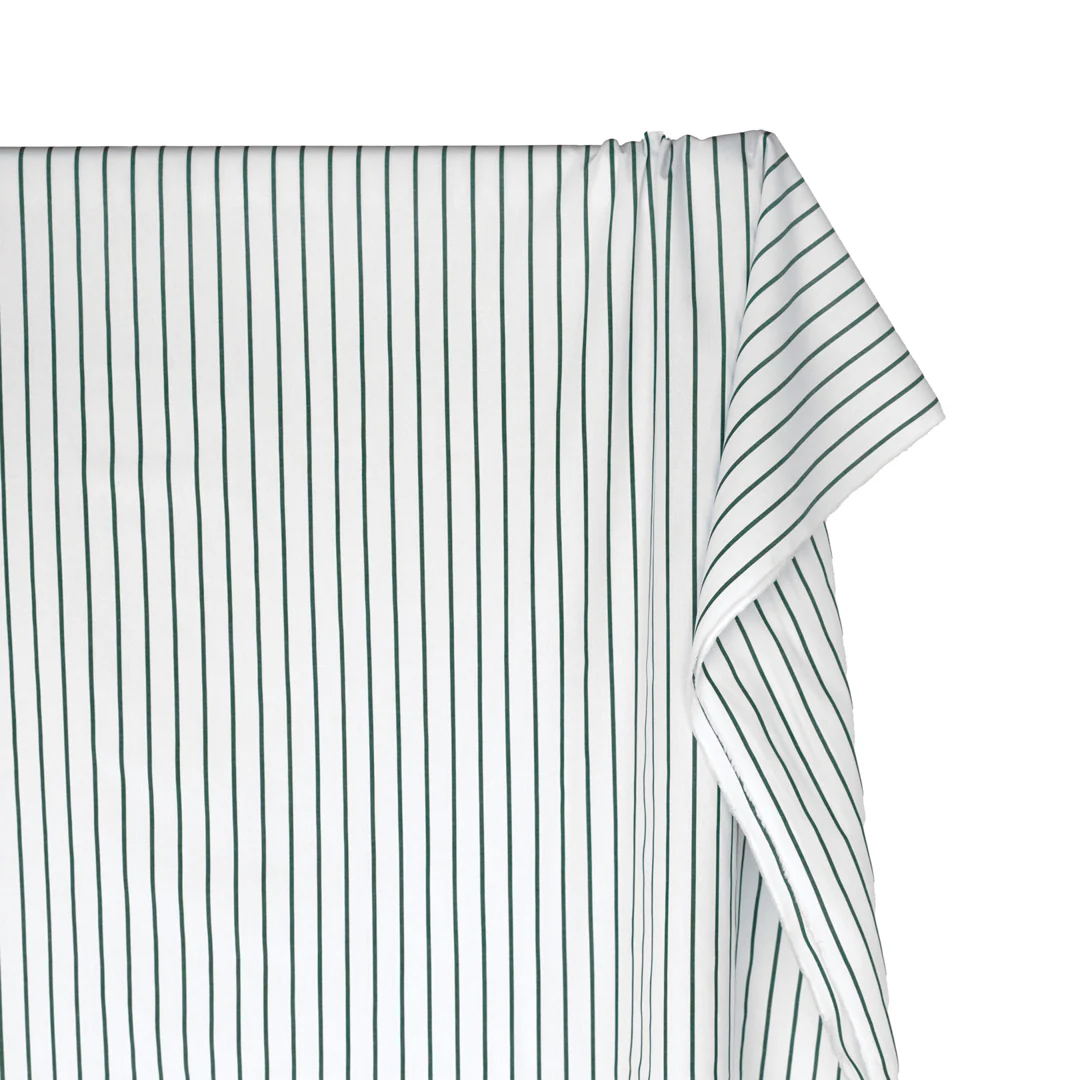 Deadstock Stripe Cotton Shirting - White/Pine - Image 4