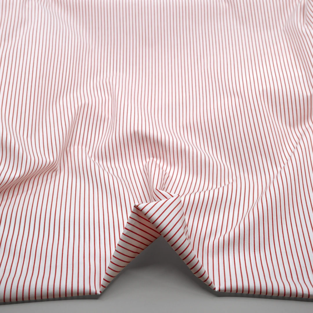 Deadstock Stripe Cotton Shirting - White/Poppy - Image 2