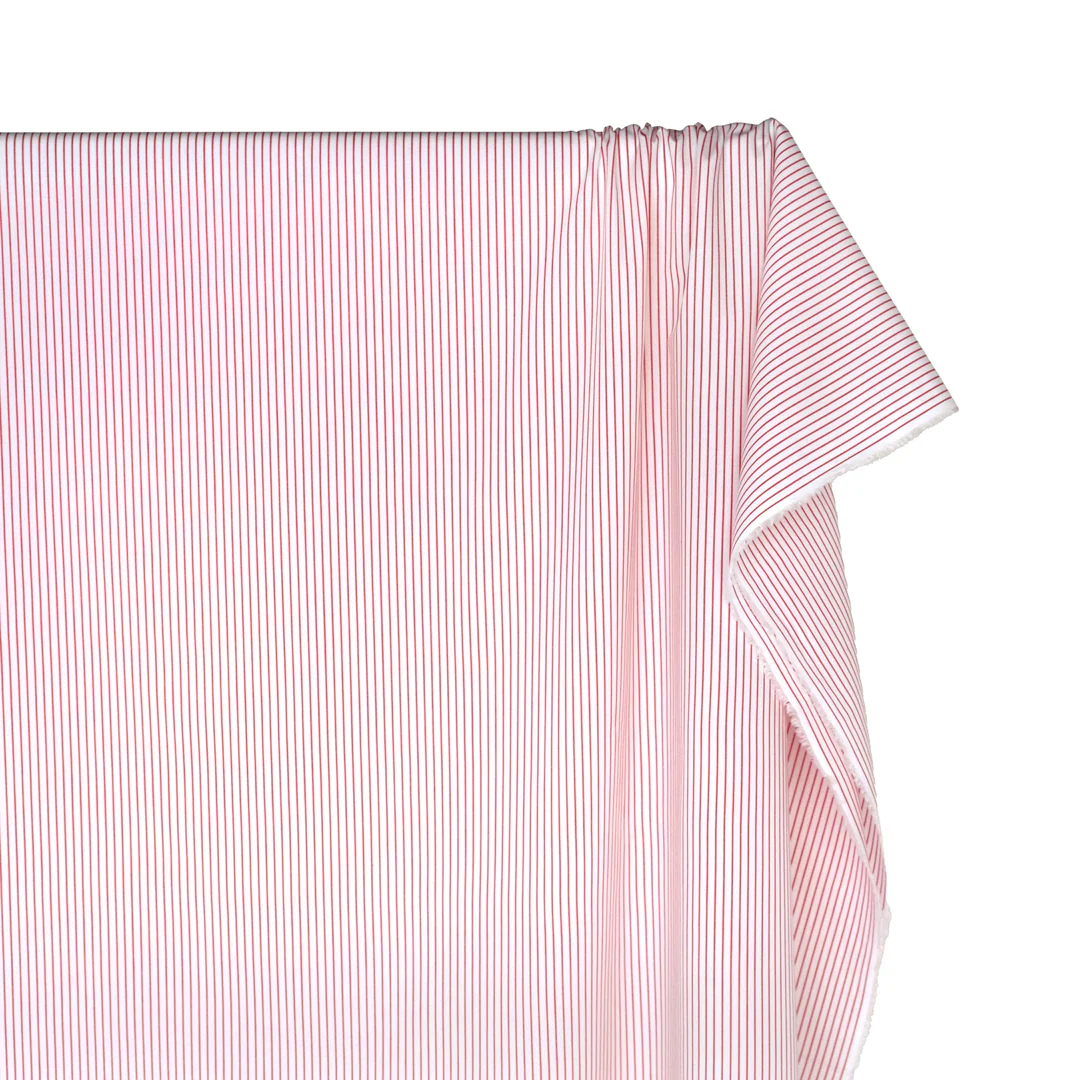 Deadstock Stripe Cotton Shirting - White/Poppy - Image 4