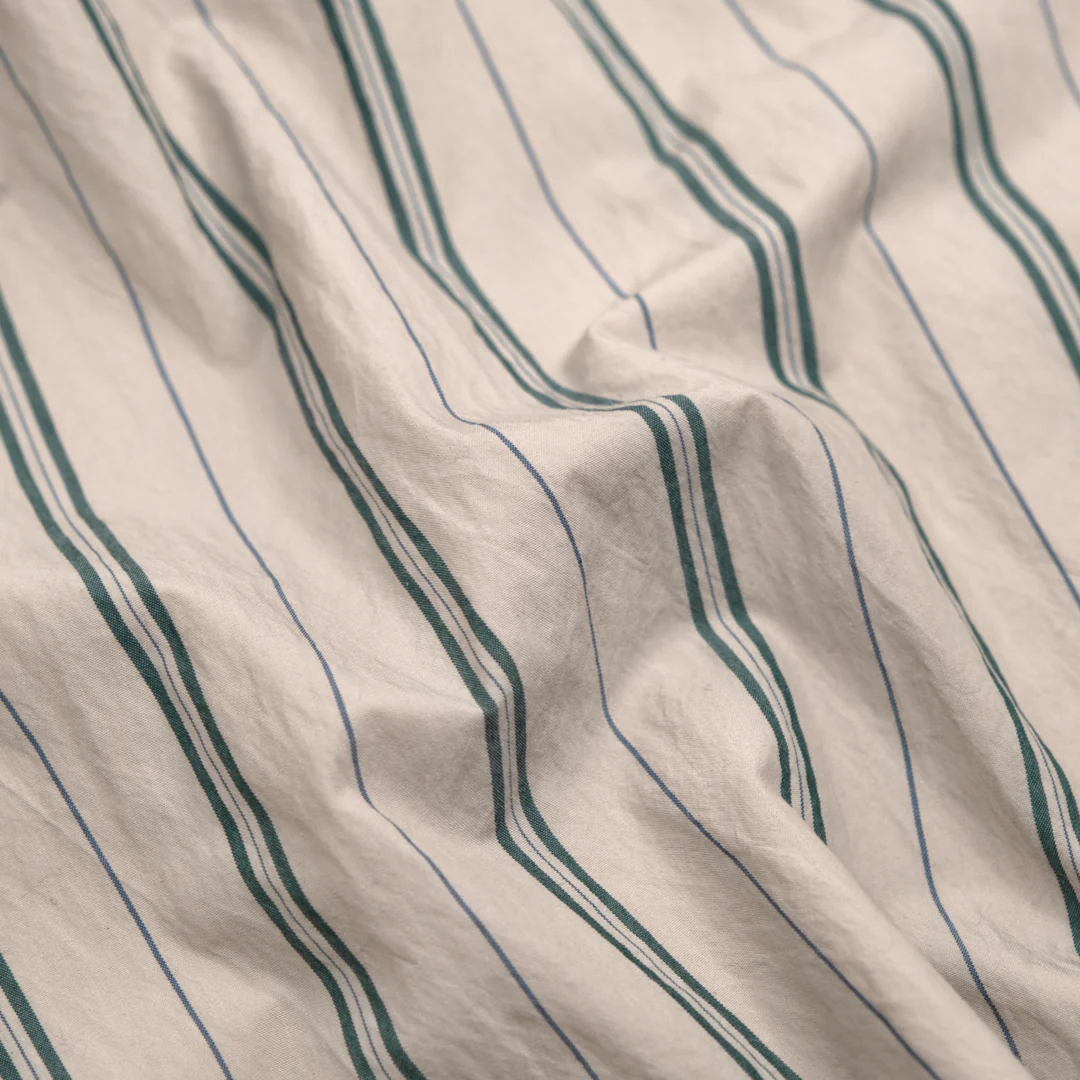 Deadstock Striped Cotton Nylon Shirting - Pebble/Petrol
