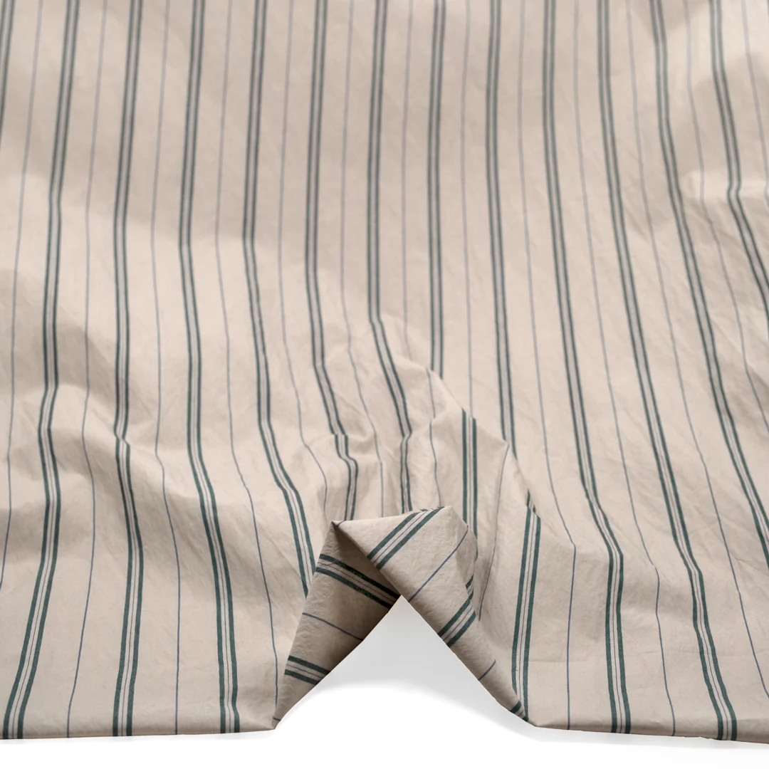 Deadstock Striped Cotton Nylon Shirting - Pebble/Petrol - Image 3