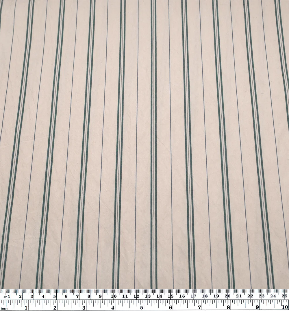 Deadstock Striped Cotton Nylon Shirting - Pebble/Petrol - Image 4