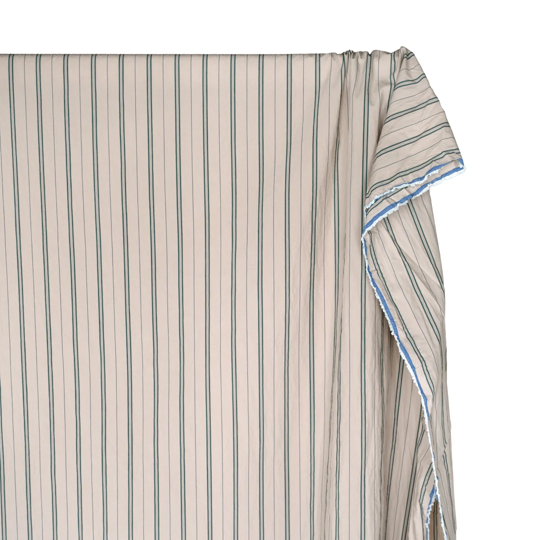 Deadstock Striped Cotton Nylon Shirting - Pebble/Petrol - Image 5