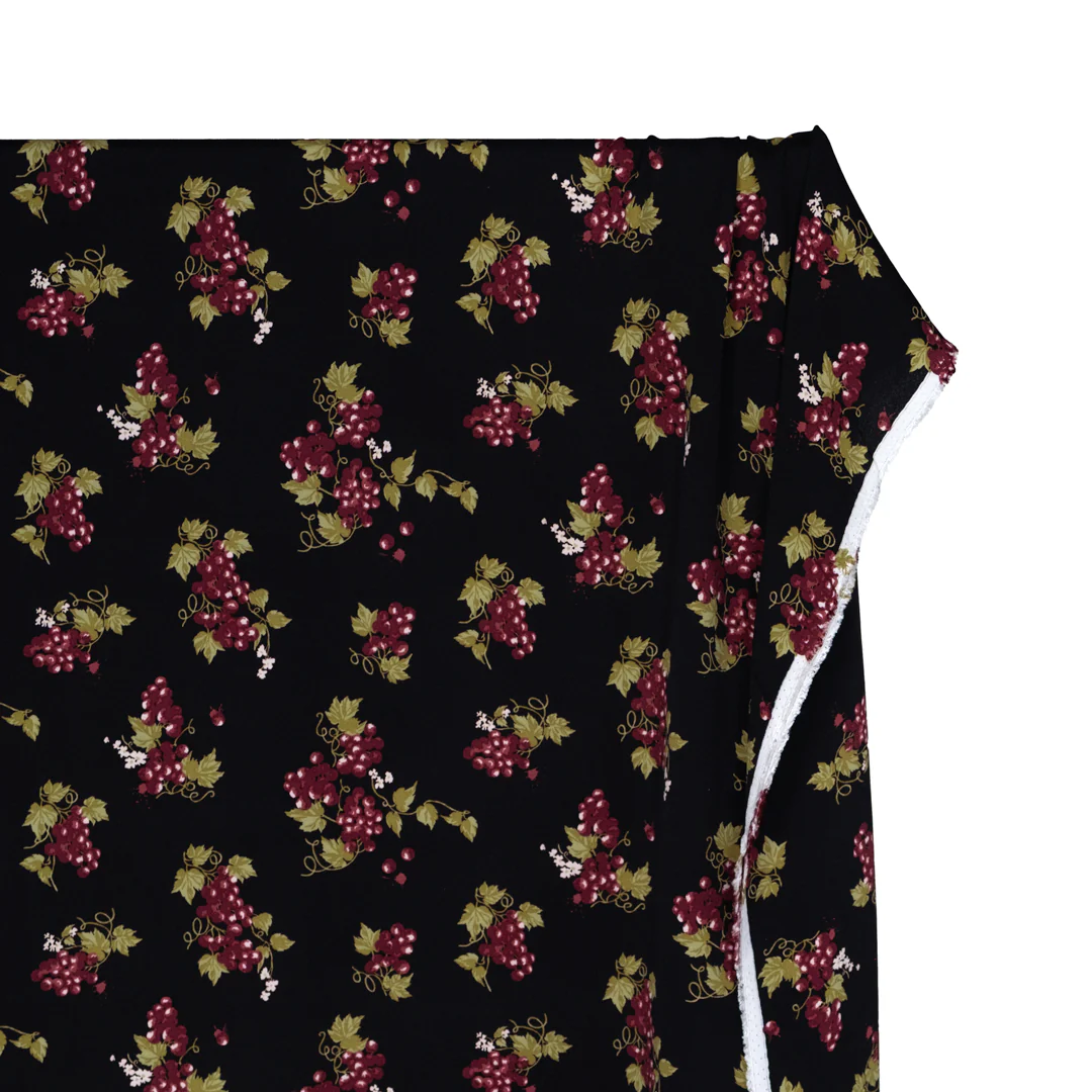 Deadstock Through The Grapevine Viscose Crepe - Black/Sangria