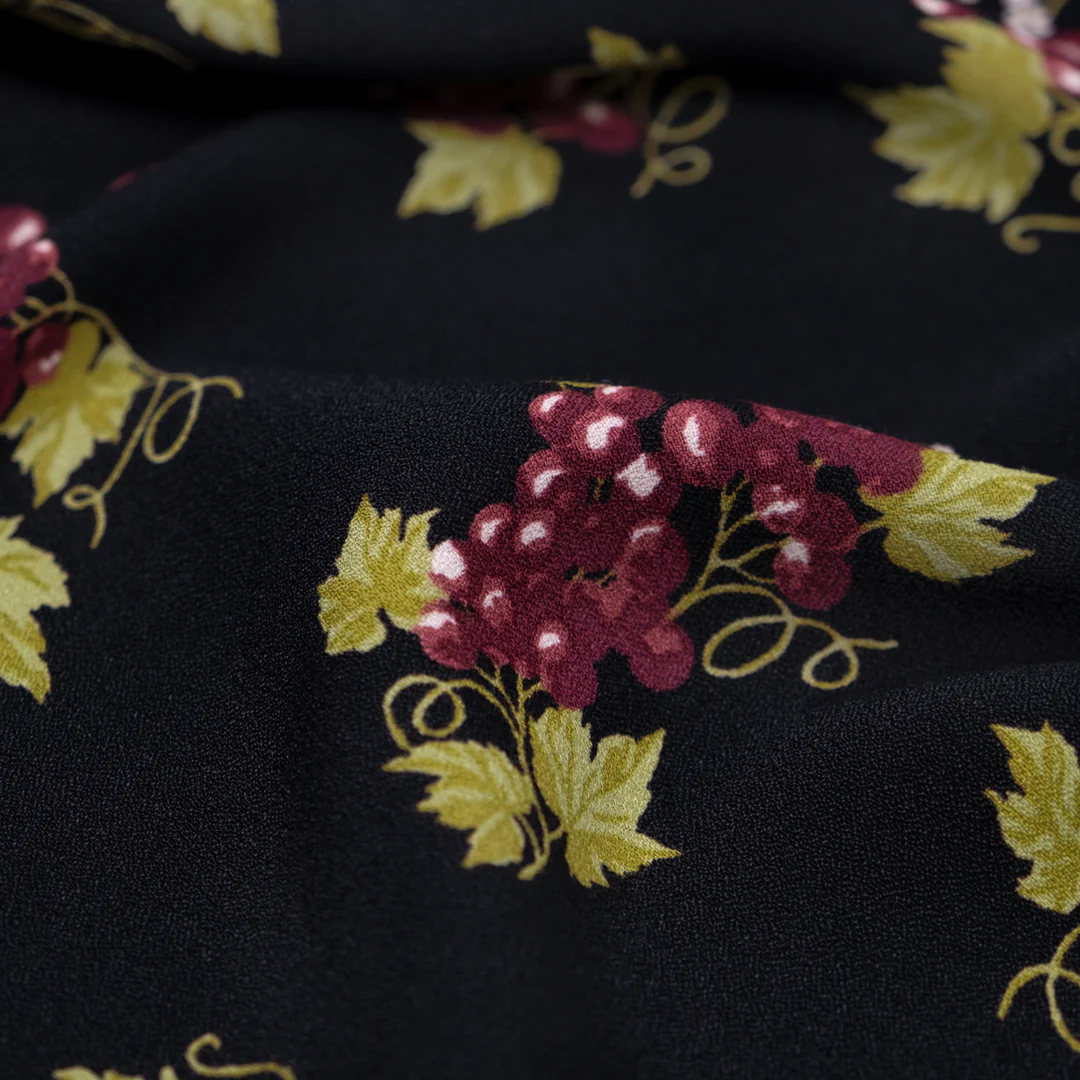 Deadstock Through The Grapevine Viscose Crepe - Black/Sangria - Image 2