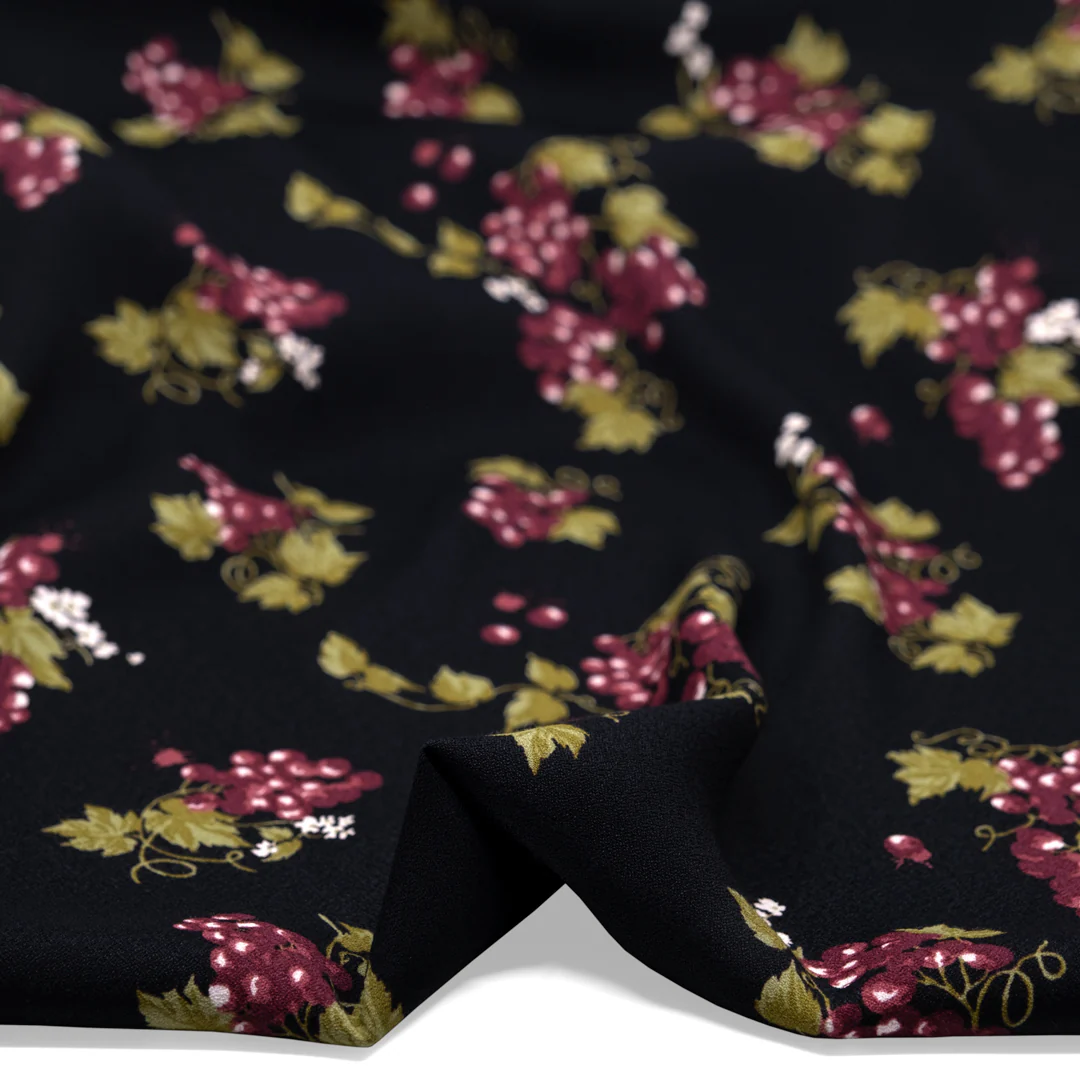 Deadstock Through The Grapevine Viscose Crepe - Black/Sangria - Image 3