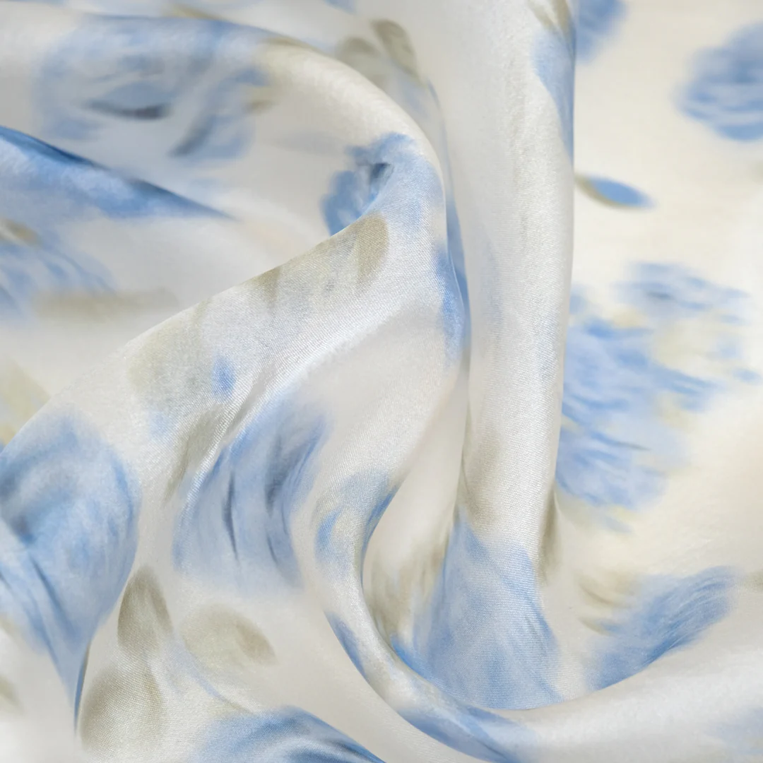 Deadstock Watercolour Floral Organza - Ivory/Cornflower
