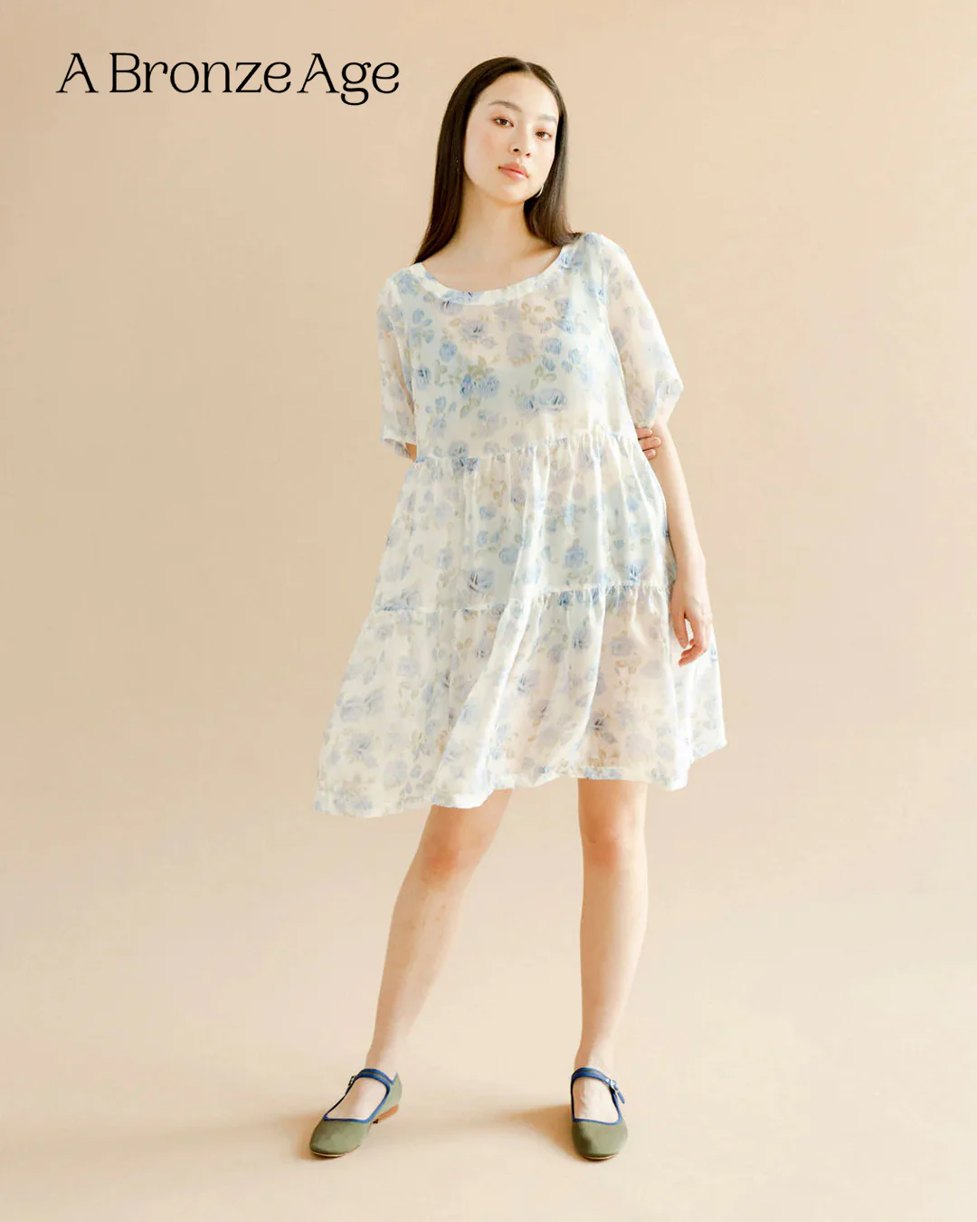 Deadstock Watercolour Floral Organza - Ivory/Cornflower - Image 2
