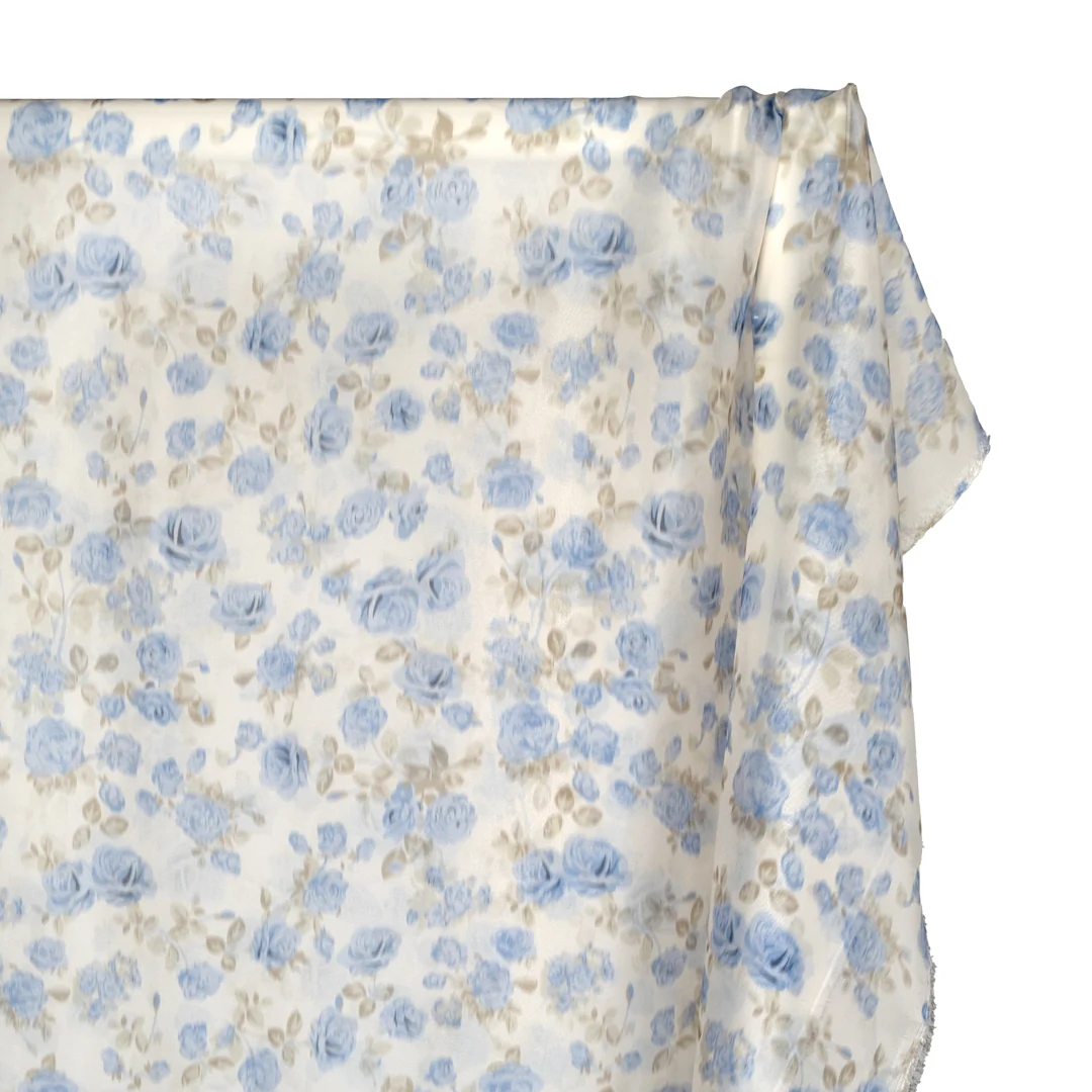 Deadstock Watercolour Floral Organza - Ivory/Cornflower - Image 5