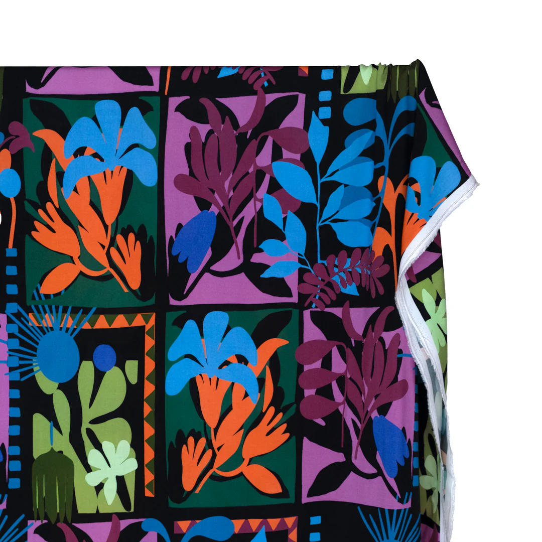 Decoupage Viscose Challis - Black/Multi - Image 2