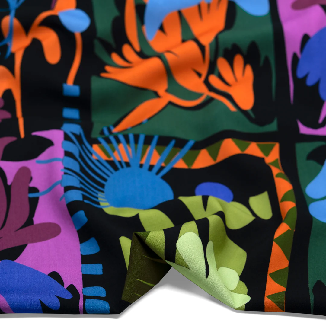 Decoupage Viscose Challis - Black/Multi - Image 3
