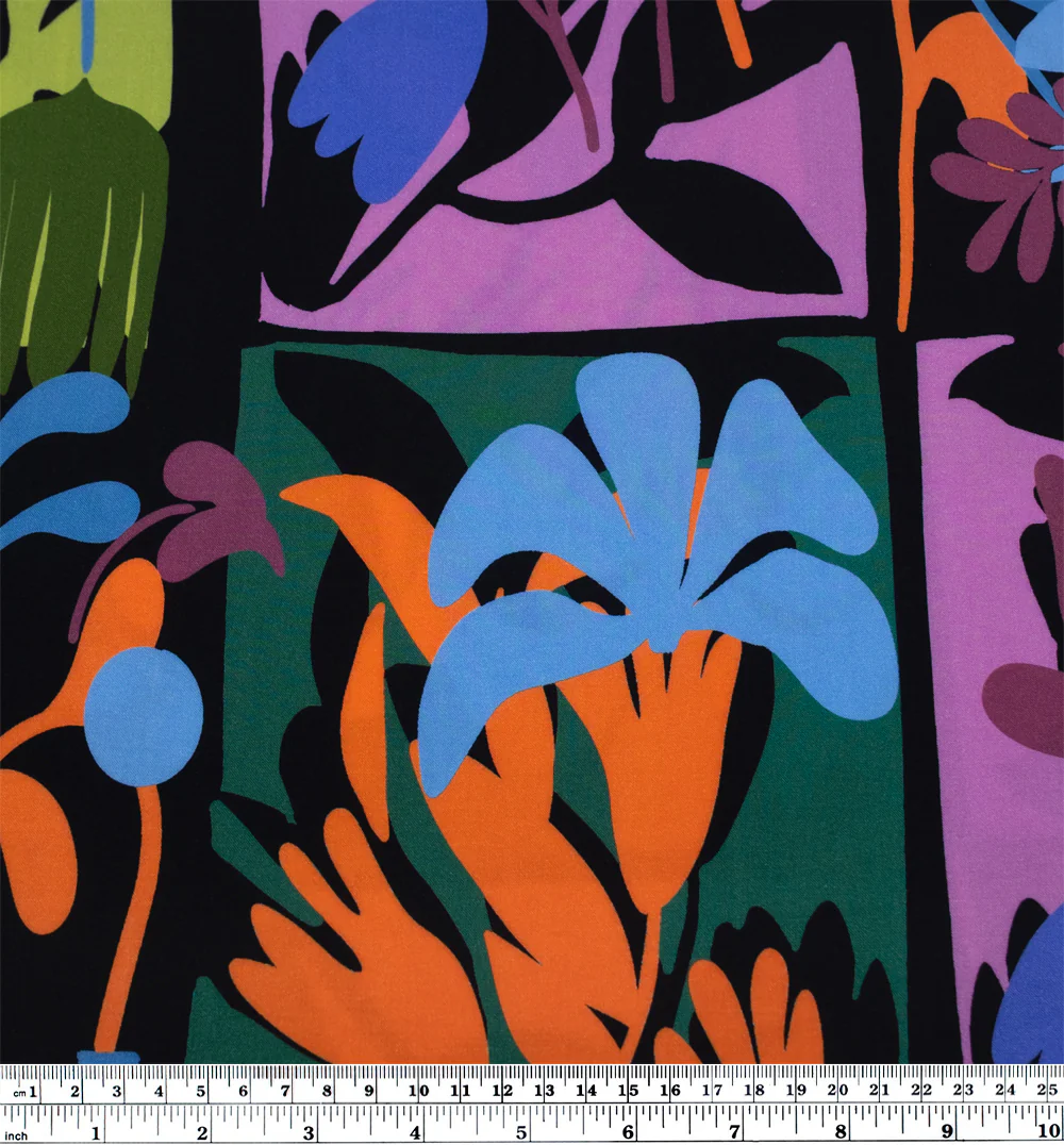 Decoupage Viscose Challis - Black/Multi - Image 4