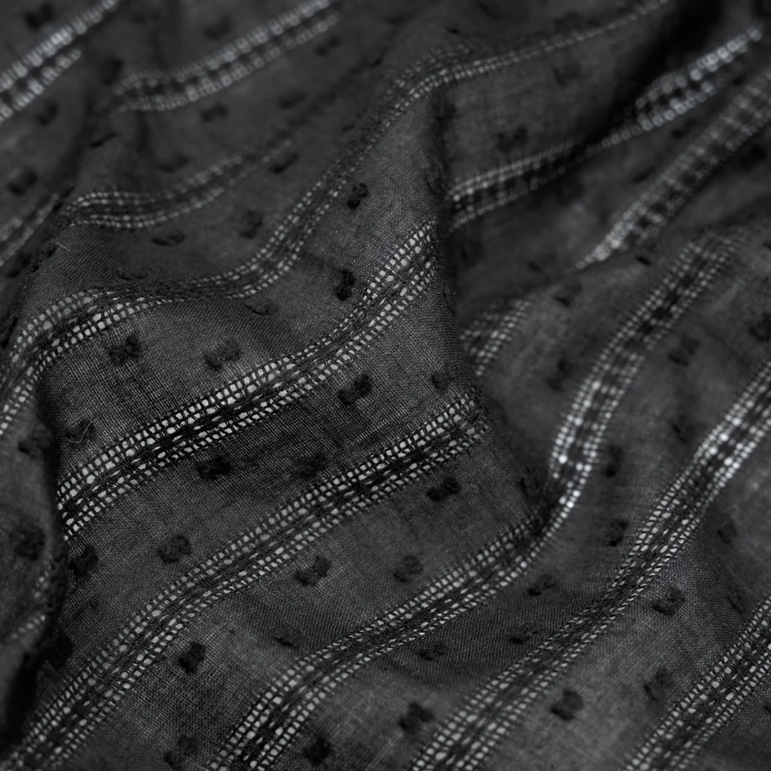 Delicate Stripe Cotton Dobby - Black