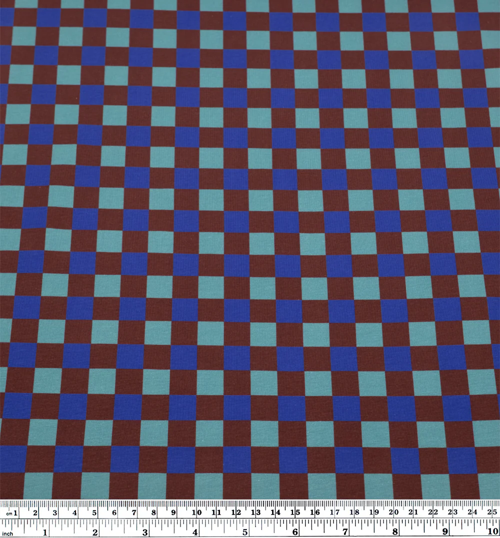 Disco Check Organic Cotton Jersey - Maroon/Lapis - Image 3