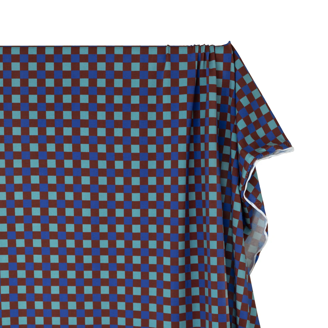 Disco Check Organic Cotton Jersey - Maroon/Lapis - Image 4
