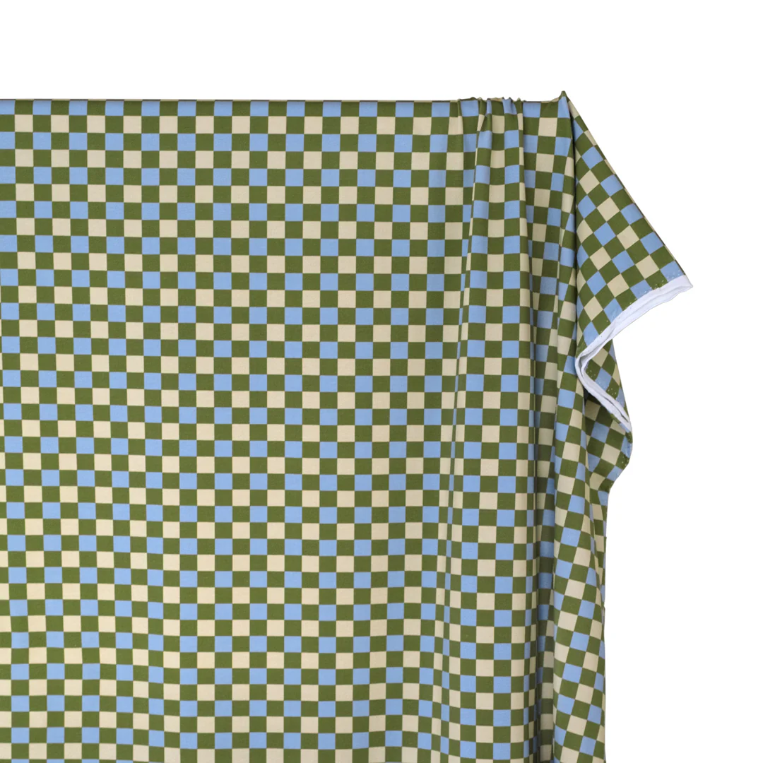 Disco Check Organic Cotton Jersey - Pickle/Sky Blue - Image 4