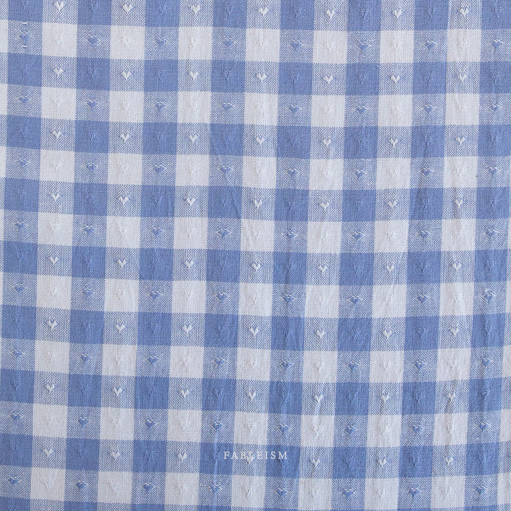 Dobby Hearts Gingham Cotton - Alice Blue - Image 2