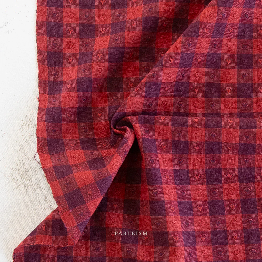 Dobby Hearts Gingham Cotton - Maraschino