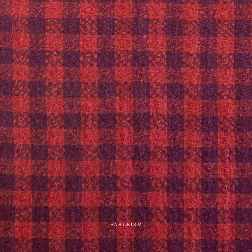 Dobby Hearts Gingham Cotton - Maraschino - Image 2