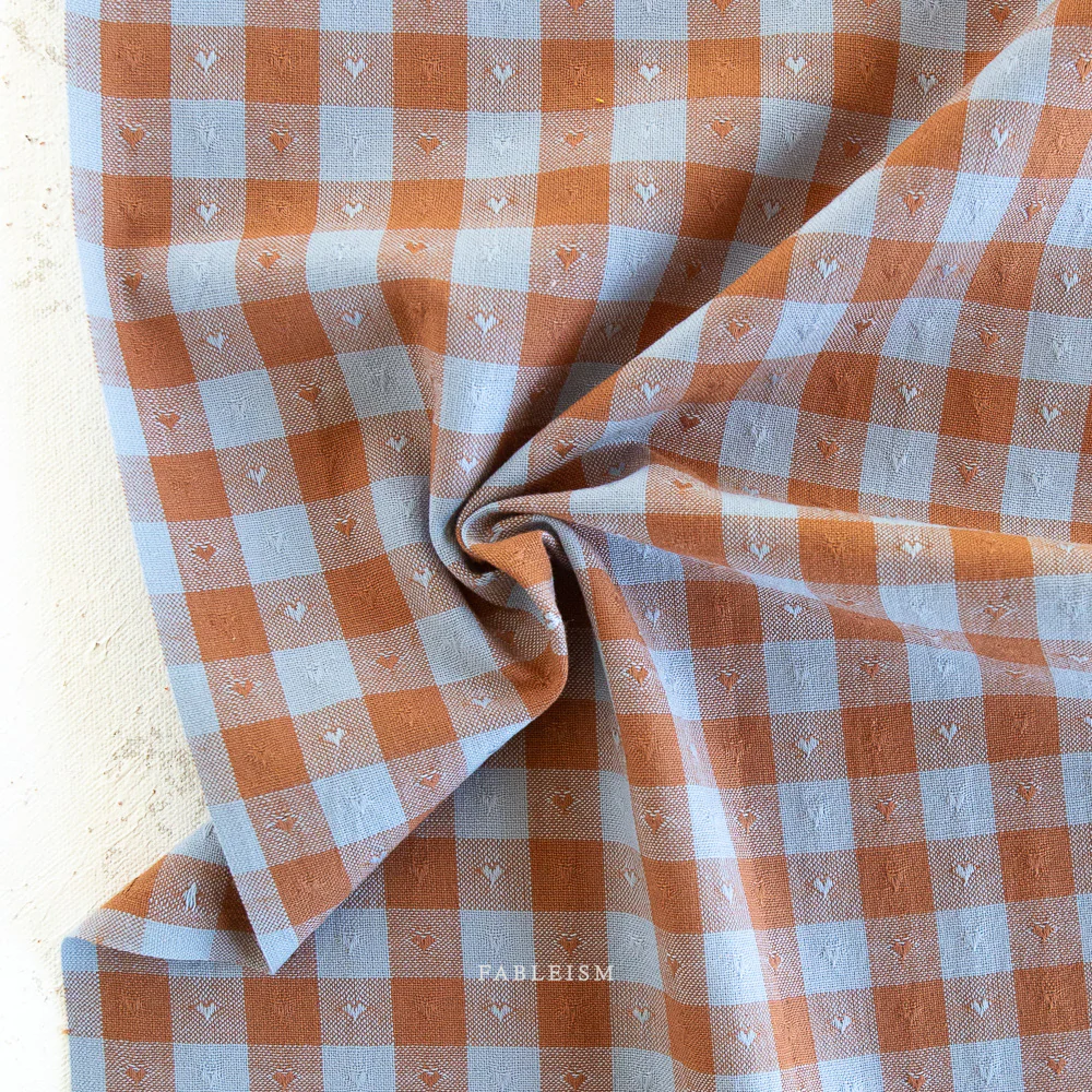 Dobby Hearts Gingham Cotton - Riviera