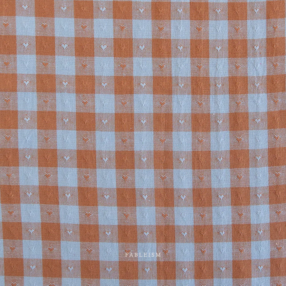 Dobby Hearts Gingham Cotton - Riviera - Image 2